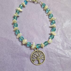 Blue and white bead charm bracelet