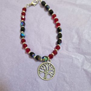 Blue and red beaded tree bracelet
